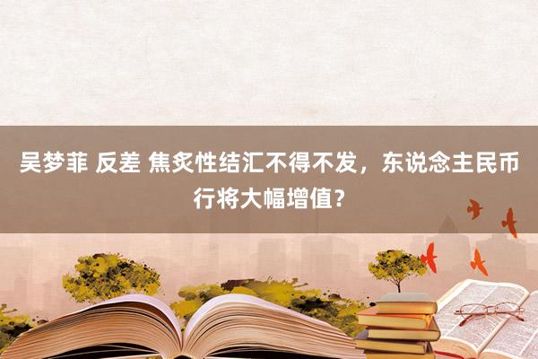 吴梦菲 反差 焦炙性结汇不得不发，东说念主民币行将大幅增值？